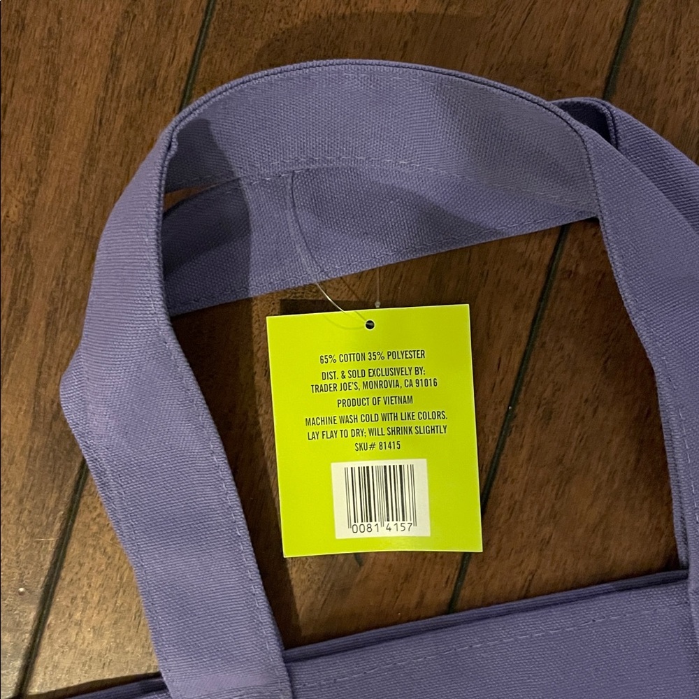 Trader Joe’s  canvas tote  collector bag purple and yellow. NWT great gift bag - Picture 3 of 3